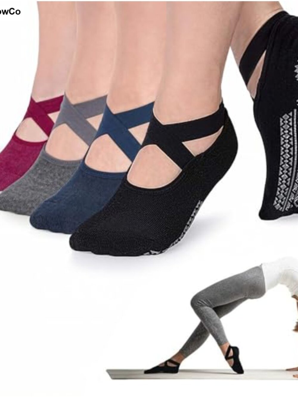 Non Slip Grip Yoga Socks for Women Cotton Pilates Barefoot Ankle Socks